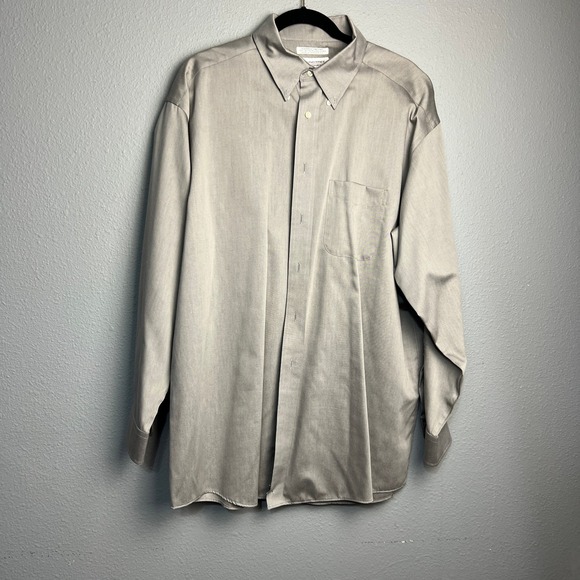 Roundtree & Yorke Dress Shirt Gray Blended Pinpoint Button Down Collar Sz 17 35 - Picture 2 of 9